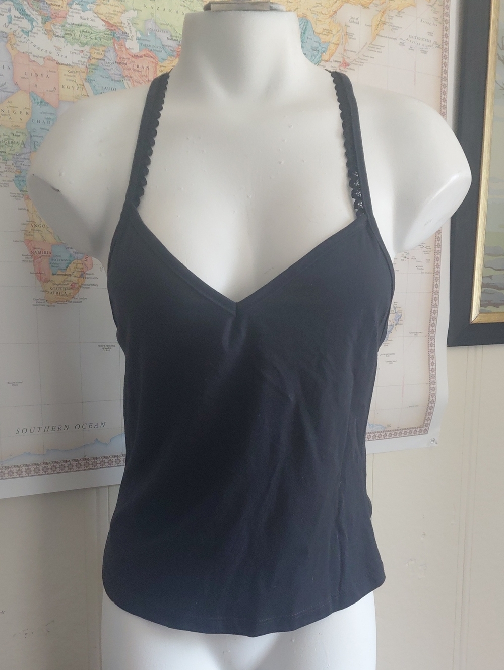 Black V-Neck Women's Lace-Trim Camisole Tank